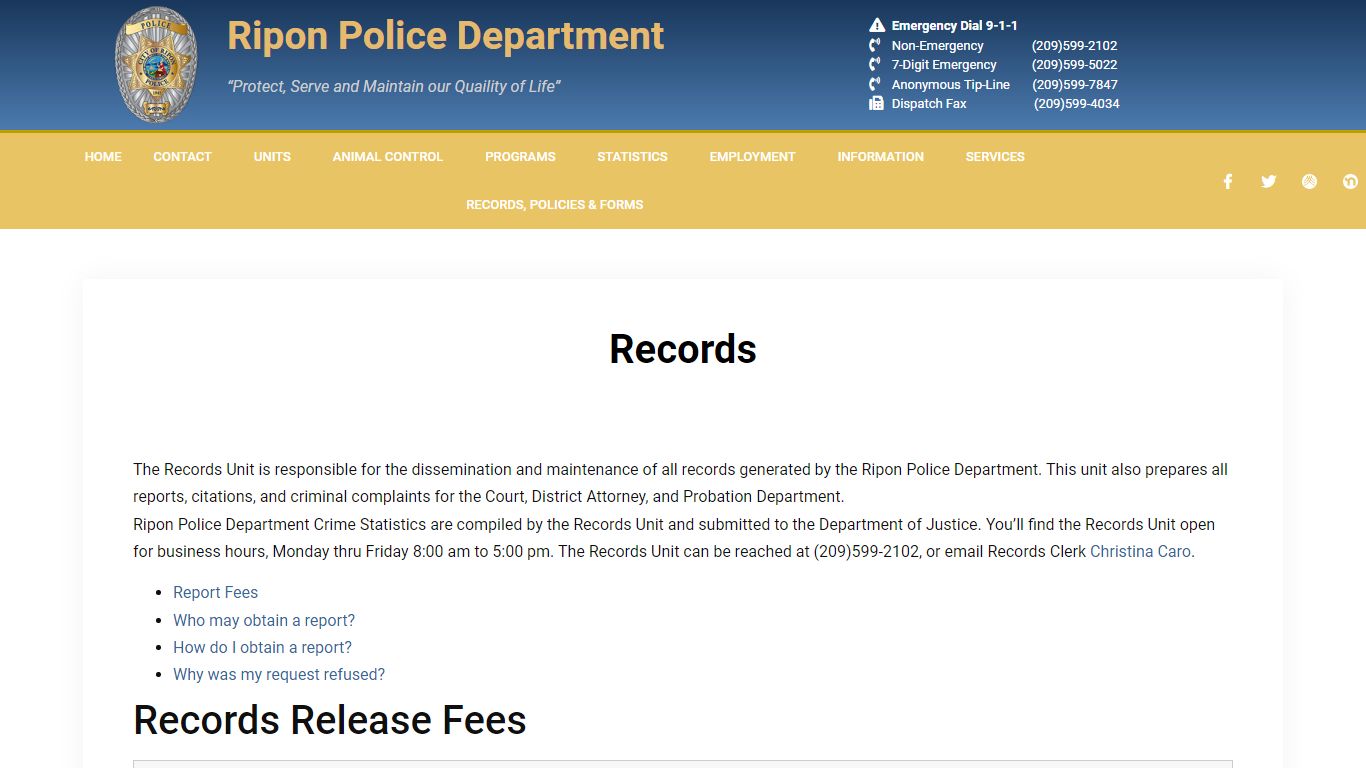 Records – Ripon Police Department