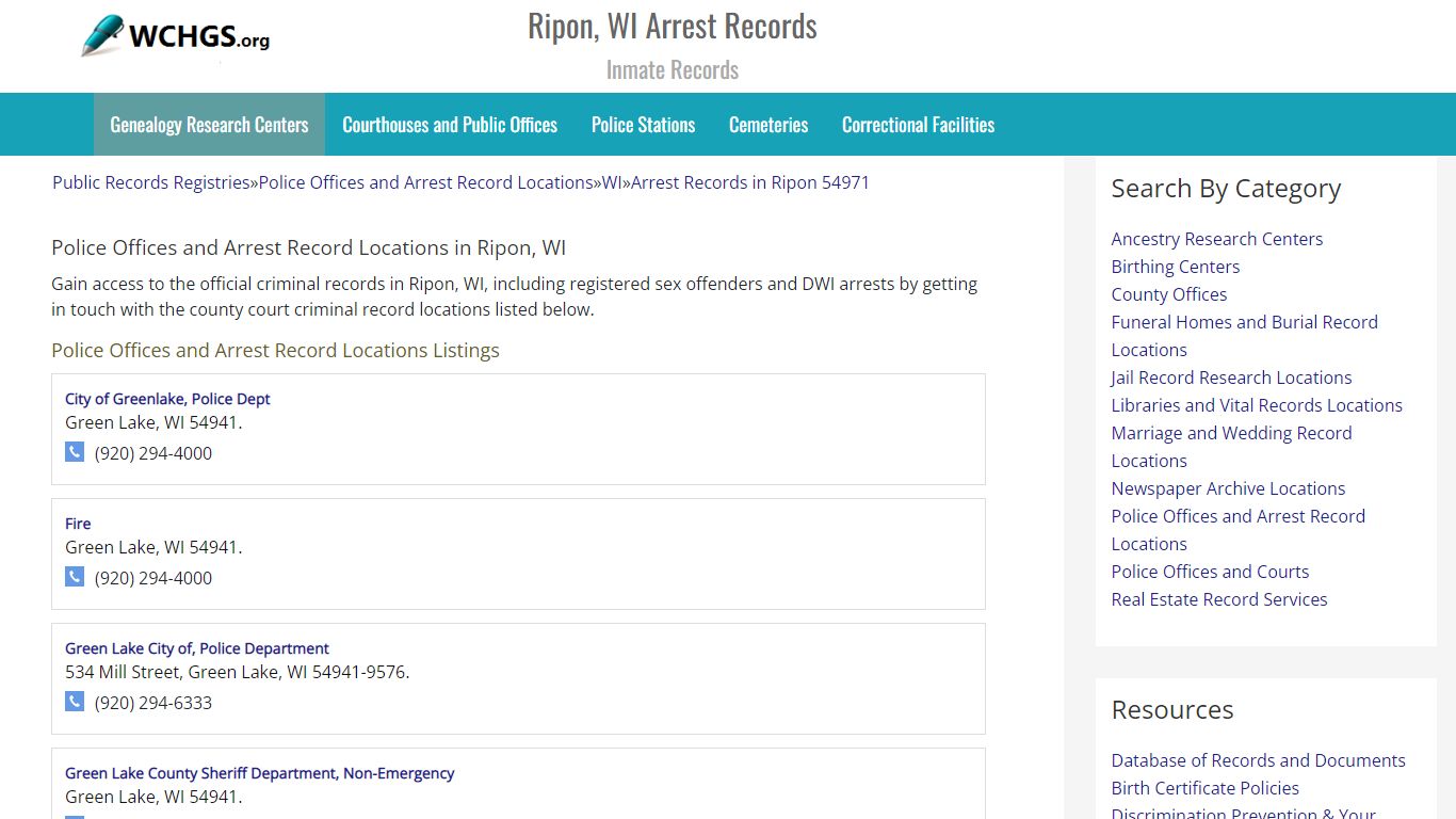 Ripon, WI Arrest Records - Inmate Records - wchgs.org